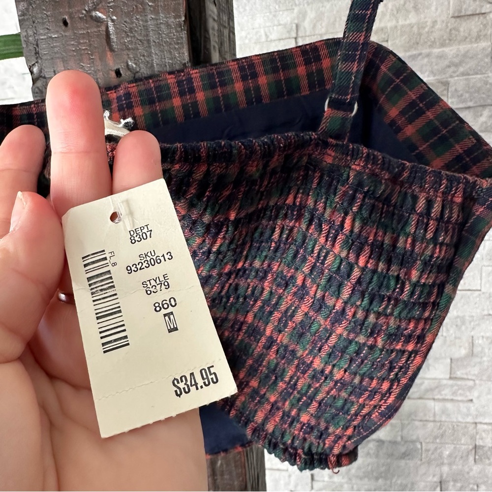 Aeropostale Plaid Coral Green Smocked Crop Top Size M New with Tags - Picture 5 of 6